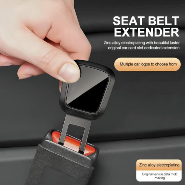 Combination use of car seat belt clip extension with adjustable connectors.