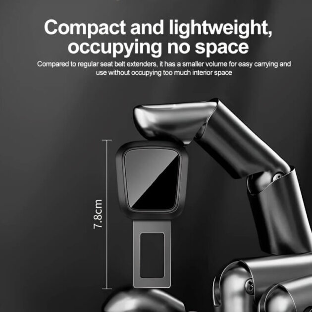 Compact and lightweight seat belt extender that takes up no space.