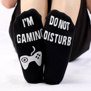 Funny mens novelty socks with do not disturb I am gaming message.