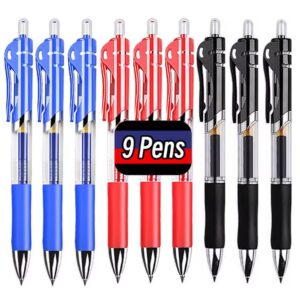 Mixed gel pen pack – 9 black, blue, red pens with 20×0.5mm refills for versatile office and school use.