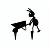 Metal ant garden decoration with a wheelbarrow isolated on a white background for product clarity.
